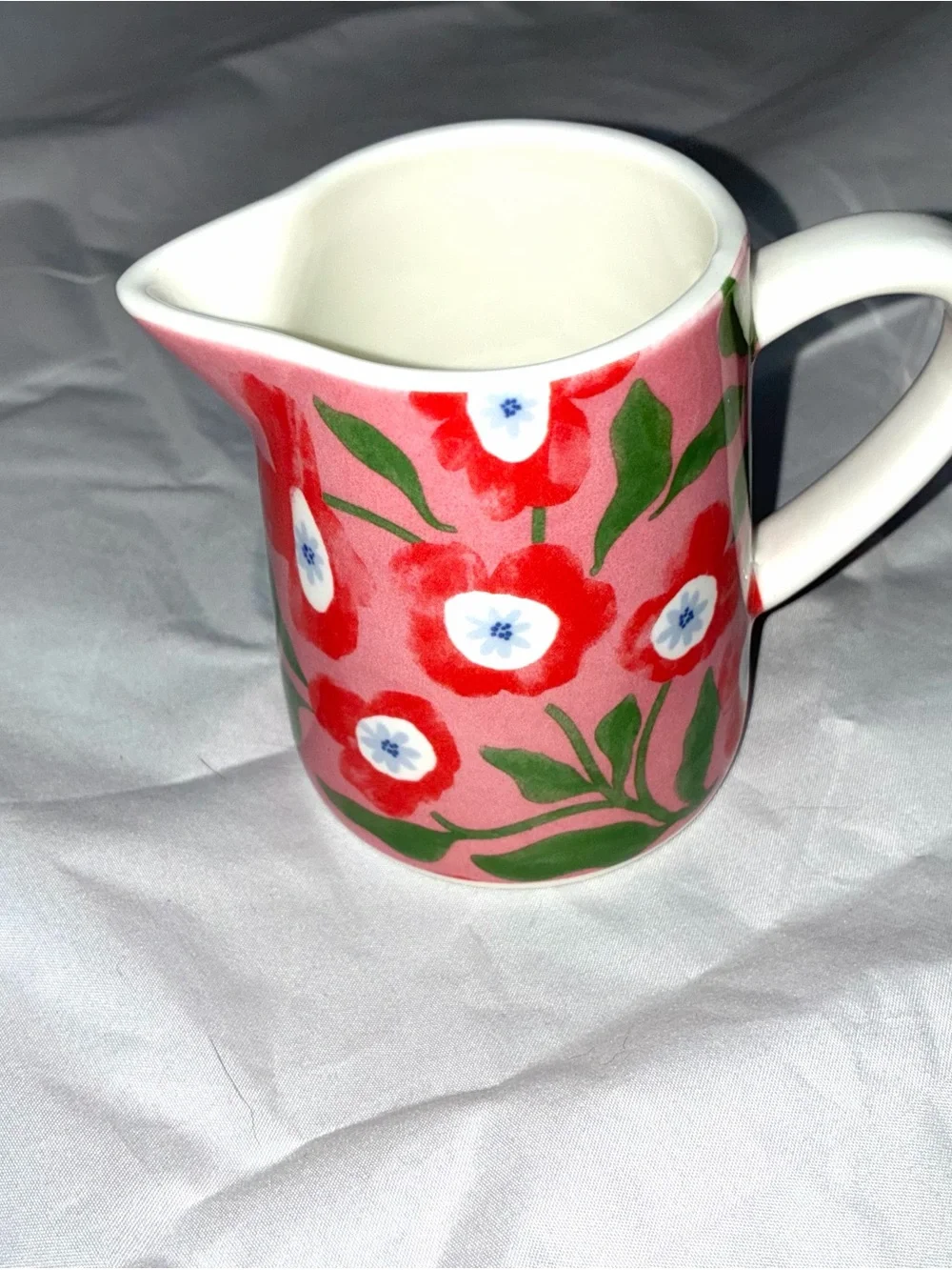 Floral Pink Ceramic Sugar, Creamer and Spoon Rest Set